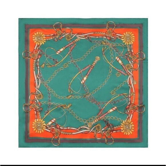 Green paisley nautical satin scarf wrap shawl - Picture 2 of 4